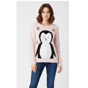 Forever And Ever Pink Fuzzy Sweater with Penguin and Snowflakes Child Large 14